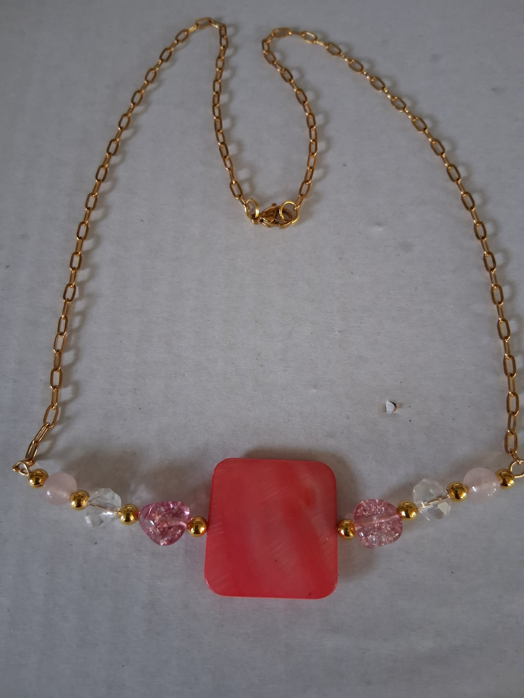 Pink Mother of Pearl + Quartzite + Crystal Necklace