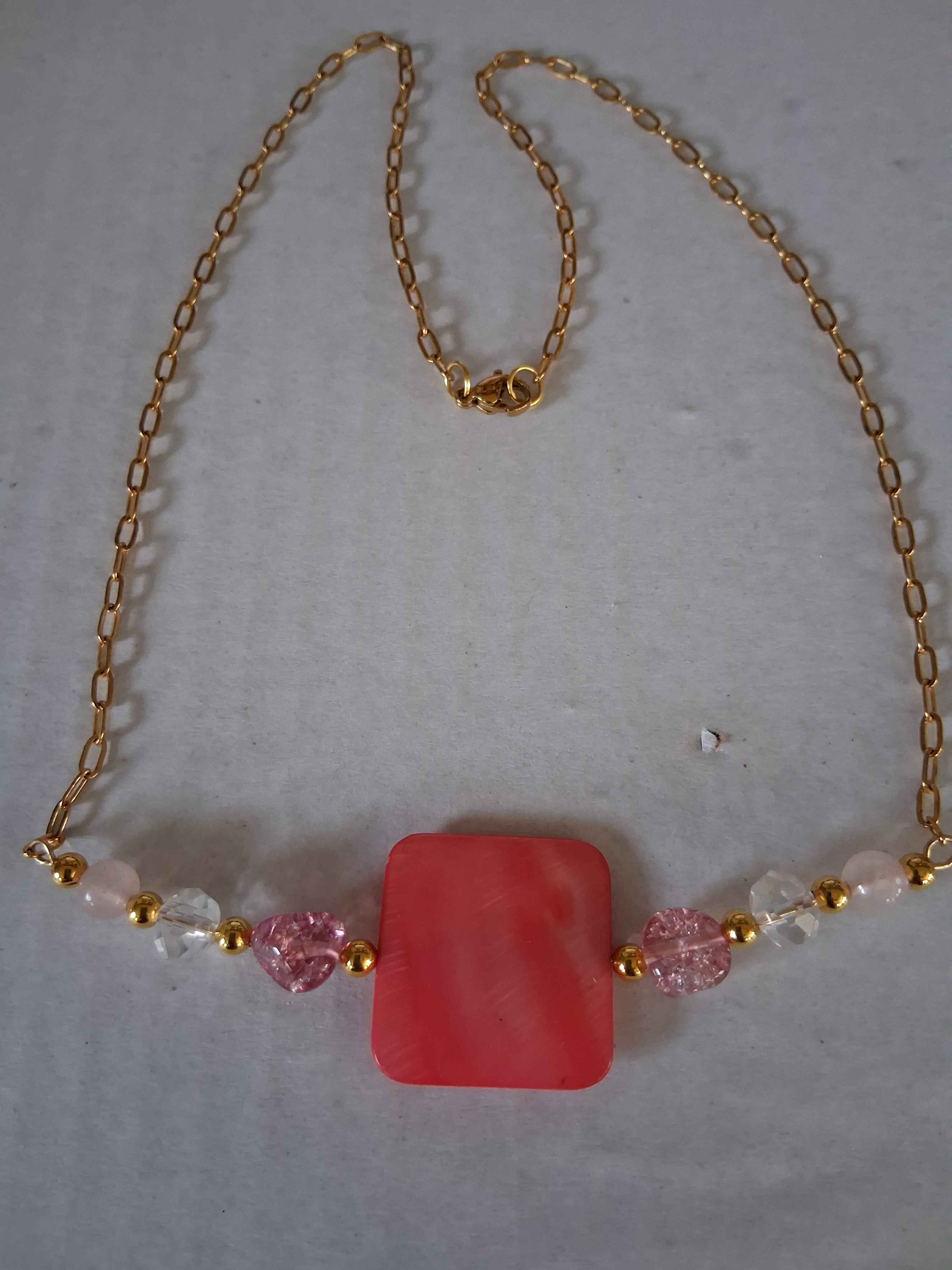 Pink Mother of Pearl + Quartzite + Crystal Necklace