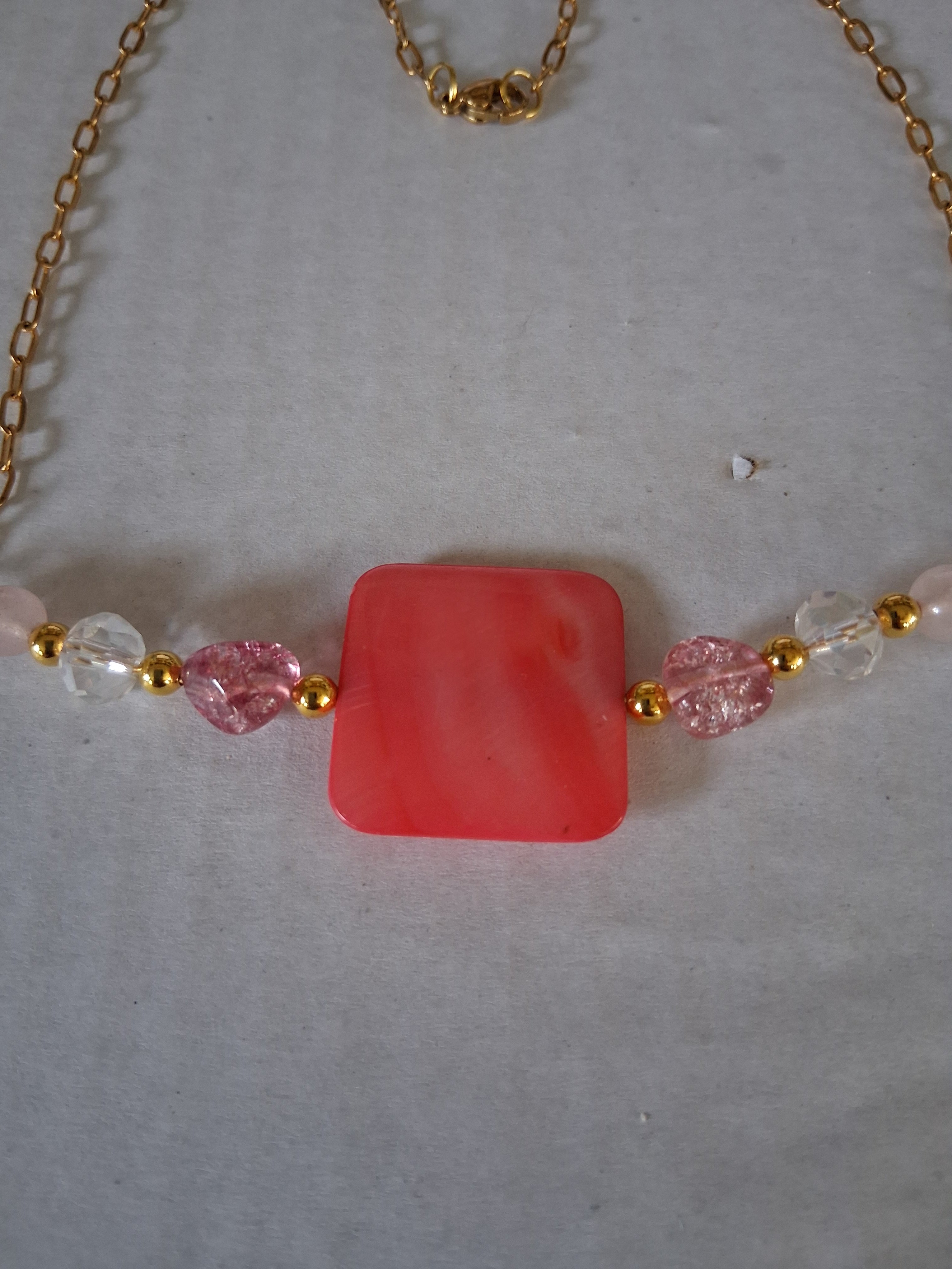 Pink Mother of Pearl + Quartzite + Crystal Necklace